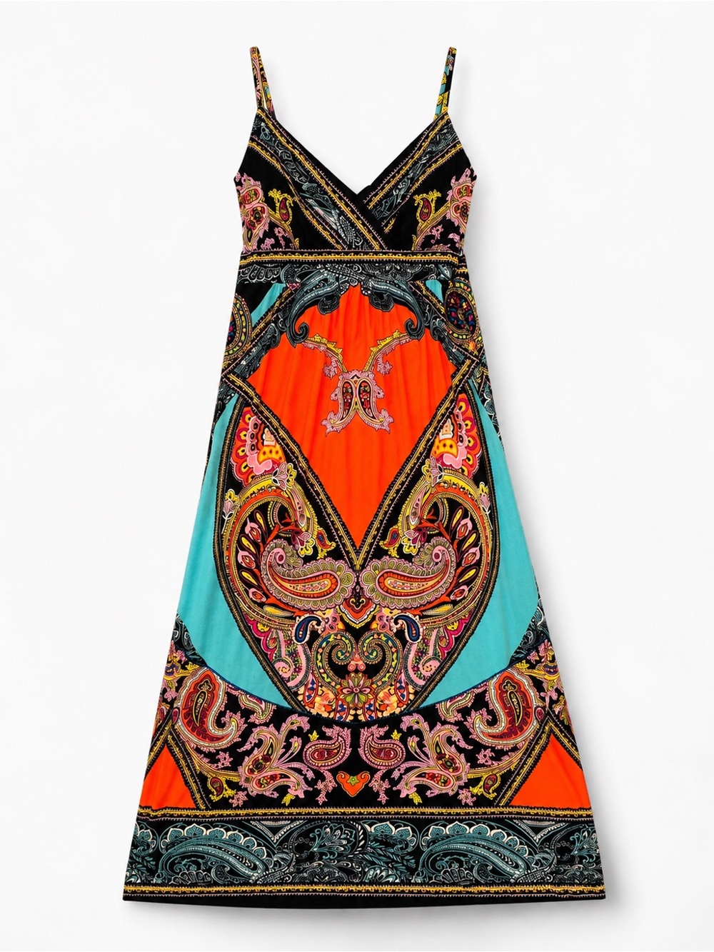 Dress Barn Orange & Teal Paisley Maxi Dress